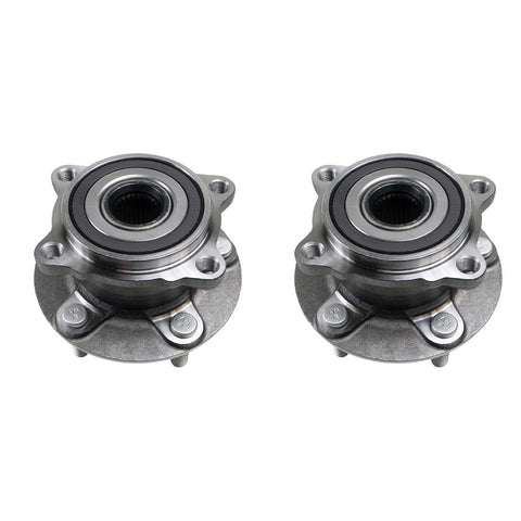 Front view of two metal wheel hub bearings for Four Piece Front And Rear Wheel Bearing And Hub Assembly Kit For Mitsubishi Lancer 2008 2009 2010 2011 2012 Replacement 3785A019 MR594979 Durable Wheel Hub Bearings With Easy Install Plug And Play And OEM Style Fit