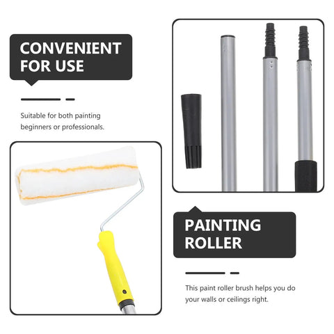 Telescopic Paint Roller With Extendable Handle And Three Detachable Rods For No Sweat DIY wall painting and renovation projects. Includes brush and rods.
