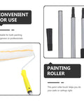 Hassle Free Detachable Paint Roller With Extendable Telescopic Handle For Ladder Free Wall Painting And Craft Prints Quick Coat Application And Pretty Slick Results showing yellow handle and painting roller with extendable poles.