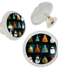 4 Pack White Cabinet Pull Handles With Mounting Screws, Cute Christmas Tree And Snowman Knobs For Cupboards, Drawers, Crystal Glass Accent