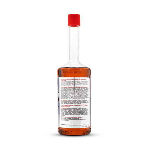 Shift Gears Into Clean Mode With This Badass Complete Fuel System Cleaner And Injector Treatment For Carburetors Halts Rust Dissolves Residue For Crisp Engine Response in clear bottle with red cap.