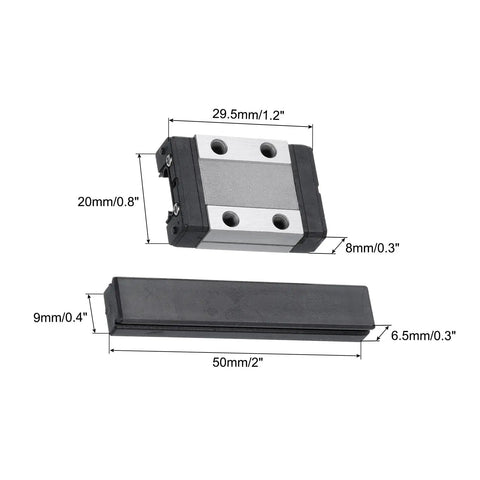 MGN9C Bearing Steel Carriage Block With Plastic Anti Fall Strip for 9mm Linear Motion Slide Rail Guide, dimensions shown
