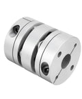 Front view of 12mm By 12mm Clamp Style Motor Shaft Diaphragm Coupling Coupler For Servo And Stepper Motors, Aluminum Hubs Stainless Discs