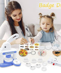 One Handed Button Maker Press Kit for DIY Crafts 55mm and 35mm with mother and child creating pins and keychains.