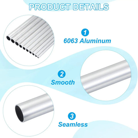 Two Pack 8Mm Aluminum Tube 6063 Seamless Round Tubing 300Mm Length For DIY Projects Model Building Crafts Industrial Furniture Frames Lightweight Durable Metal Pipe
