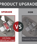 Comparison of upgraded LED bulb vs OEM bulb for Dodge Ram overhead console, highlighting brighter, longer-lasting performance.