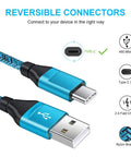 Heavy Duty Usb C Car Charger With Fast Charging Cable Set showing reversible connectors and nylon braided design.