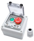 Button Box With Red Emergency And Green Momentary Stop Switch For Industrial Use IP67 Outdoor Waterproof ABS Plastic Enclosure With Transparent Cover