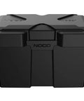 Snap Top Battery Containment Case For Group 27 12 Volt Cells, durable black plastic for marine use, seals moisture.