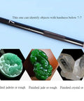 Five Pack Mohs Hardness Tester Kit 5 Through 9 With Durable Mineral Tips On Metal Rods, Pro Grade Hardness Pens For Jewelry Jade Glass Ceramic Tile And Concrete Testing. One pen shown for testing jade and crystal