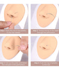 Threadless Piercing Tapers And Changing Tools Gear For 20G 16G 18G Insertion Ball Grabber Straight And Curved Threadless Change Tools Internal Threaded Jewelry Applicators For Nose Lip Labret Piercings being used in step-by-step nose piercing demonstration.