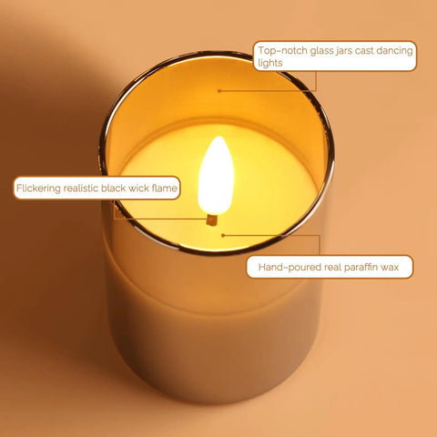 Grey Glass Flameless Candles With Remote Control Real Wax Look Flickering LED Pillar Candles for Cozy Home Decor Slim Tall Battery Powered Set of Five