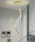81 Inch High Ceiling Crystal Chandelier With 12 Lights, LED Gold Foyer Pendant for Villa Staircase
