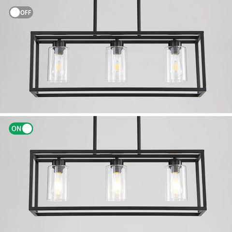 6 Light Dining Room Fixture In Black Modern Farmhouse Industrial Chandelier Rectangular Pendant Lighting On and Off