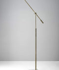 Vera LED Floor Lamp With Adjustable Height 46.5 To 61 Inches, Antique Brass Finish and White Marble Base
