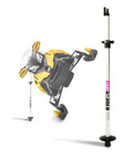 Snowmobile Side Support Pole For Safe Track Service And Suspension Maintenance shown supporting a yellow snowmobile