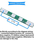 Wiring diagram for 10 Pack 1S 3.7V Lithium Battery BMS Protection Board For 18650 Cells with connection notes.