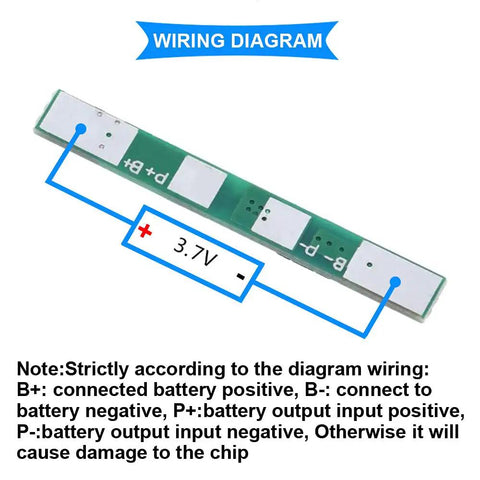Wiring diagram for 10 Pack 1S 3.7V Lithium Battery BMS Protection Board For 18650 Cells with connection notes.