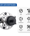 Close-up of Top Grade 512495 Rear Wheel Hub And Bearing Assembly for 2014-2019 Kia Soul with ABS features highlighted.
