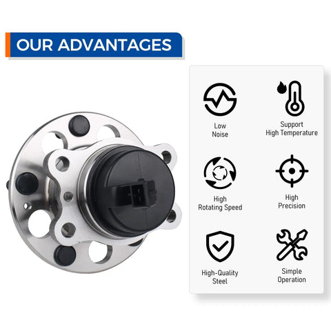Close-up of Top Grade 512495 Rear Wheel Hub And Bearing Assembly for 2014-2019 Kia Soul with ABS features highlighted.