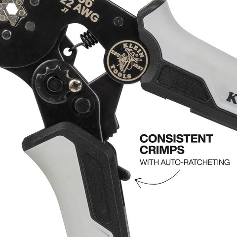 Close-up view of the Ratcheting Ferrule Crimping Tool Set With Hex Pliers For 10-22 AWG Wire, showing the auto-ratcheting feature.