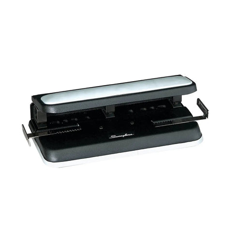 Heavy Duty 2 To 7 Hole Punch With Adjustable Head And Easy Touch Handle 32 Sheet Capacity All Metal Construction Black And Gray