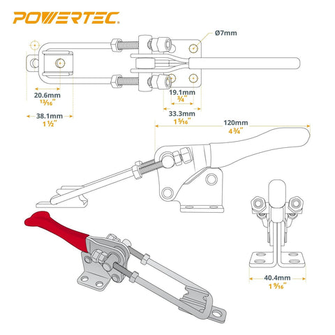 Technical diagram of 2 Pack Toggle Clamp Set With 1000 LB Holding Capacity 334 Adjustable 90 Degree Vertical U Bolt Latch.
