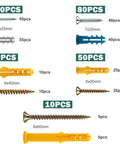 Drywall Anchor And Screw Kit Featuring 270 Anchors And 135 Screws Durable Carbon Steel Construction variety sizes shown