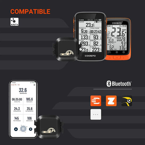Wireless GPS Bike Computer With Auto Backlight And Cadence Speed Sensor BC200 display and compatibility features