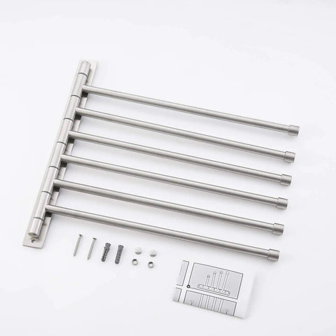 Six Arm Swing Out Towel Bar With Folding Arms, Wall Mounted Stainless Steel Rack For Bathroom, Rustproof SUS 304 Brushed Finish