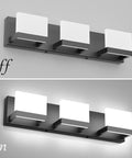 Three Light Black Dimmable LED Vanity Light For Bathroom Up And Down Wall Fixture Over Mirror With Frosted Acrylic Shade 6000K off and on