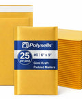 Stack of 6x9 Inch Bubble Mailers 25 Pack Self Seal Padded Envelopes Kraft for Accessories and Lightweight Clothing visible in packaging.