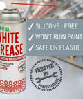 White Lithium Grease Aerosol 11 Oz drip-free can with silicone-free, paint-safe, plastic-safe features; trusted by professionals.