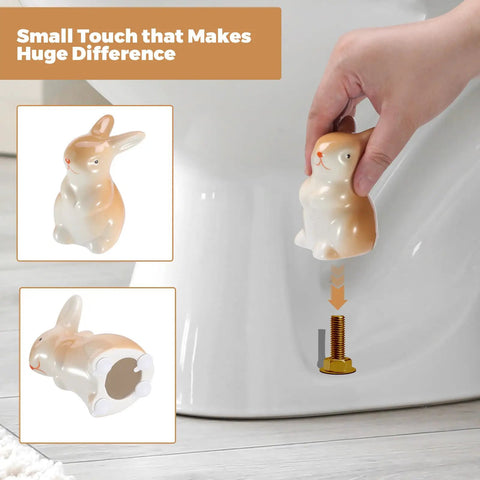 Darn Cute Ceramic Bunny Toilet Bolt Caps Universal Fit For Rusty Bolts Thick Base Hides Exposed Screws Heavy Duty Adhesive Pads Bathroom Glow Up installation near toilet bolts.