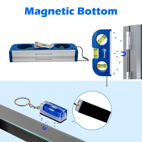 Pro Grade Magnetic Level Set Comes With Two Heavy Duty Bubble Torpedoes Plus Dual Acrylic Spirit Levels Featuring Quick Snap Keychain For Fast Belt Or Pocket Securing During Any Weekend Building Project