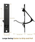 Front and side view of Matte Black Pocket Door Hardware Set with Two Recessed Flush Finger Pulls and One Edge Pull.