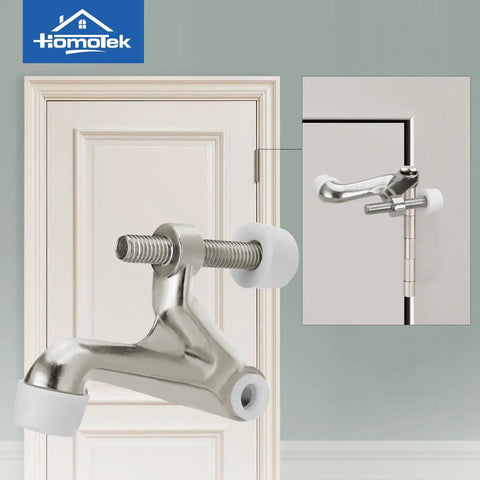 Adjustable Hinge Pin Door Stopper Save Your Floors With No Sweat Setup Heavy Duty Satin Nickel Finish with rubber caps.