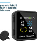 GPS Golf Handheld With Shot Tracking Front Middle And Back Green Distances And Hazards shown with dynamic F/M/B display.