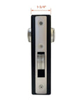 Side view of Hook Bolt Mortise Lock For Sliding Gates, Weldable Steel Hook Lock With Double Cylinder Security, 1-1/8 inch backset