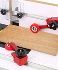 Dang Tough Bearing Roller Featherboards Precision Stock Guides Feed Steady On Table Saw Router And Band Saw Top Shelf Aluminum Woodworking Safety Accessory In Bold Red on a table saw setup.