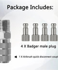 Airbrush Quick Disconnect Coupler Kit With Four One Eighth Inch Male Fittings Quick Release Adapters displayed on white background