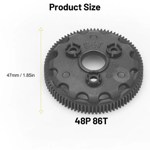 48P 86T Spur Gear Set For One Tenth Slash 2WD RC Cars Rustler Stampede Bandit VXL XL Upgrade Kit close-up showing size