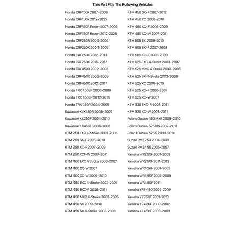 Image showing a list of vehicle models compatible with Orange Fuel Mixture Screw For KTM 450 EXC 4-Stroke 2003-2007.