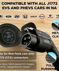 Hardwired Level 2 EV Charger 48 Amps 11.5kW 240V with J1772 plug, metal clasp, and rubber grip, compatible with NA cars