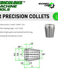 Diagram and specifications of ER 11 High Precision Spring Collets 3 Sixteenth Inch With Ultra Tight 0.0003 Inch TIR.
