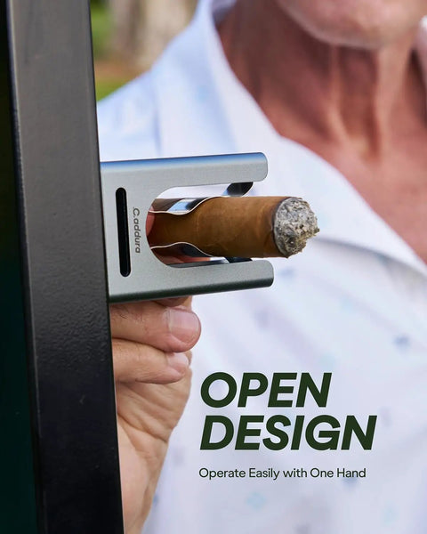 Magnetic Cigar Holder For Golfers Pocket Size One Hand Access Adjustable Clip Fits 30 To 60 Ring Gauge Aluminum Alloy in use
