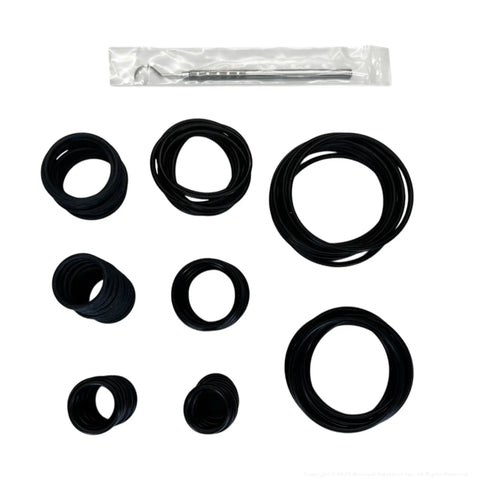 All In One Heavy Duty SAE Hydraulic O Ring Flange Kit With 80 Buna 90 O Rings For Code 61 And Code 62 High Pressure Seals Sized From One Half Inch To Two And One Half Inch Includes Eight SAE Sizes From Eight Through Thirty Two displayed with seals and tool