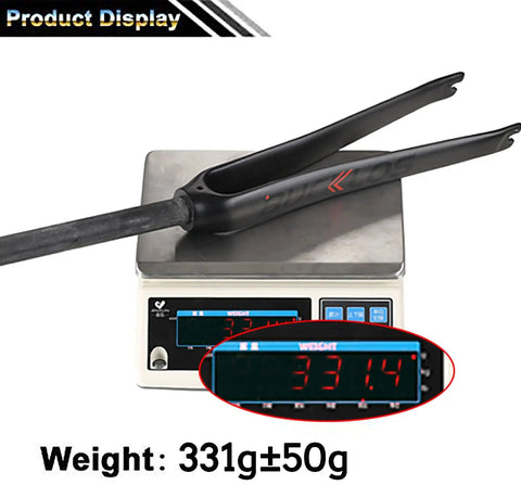 Ultra Light Full Carbon Fiber Road Fork 28.6mm 700C on scale showing 331g weight