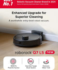 Q7 L5 All-In-One Robot Vacuum And Mop Combo With 8000 Pa Suction, Dual Anti-Tangle System, shown on wooden floor near wall