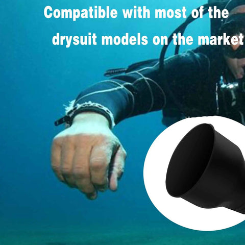 Silicone Drysuit Wrist Seal Replacement One Pair Zip Seal Compatible With Most Drysuits Durable Waterproof Cuff Gasket For Scuba Go To Freediving And Watersports Gear Easy Fit And Long Lasting Comfort shown in use underwater with diver's wrist.